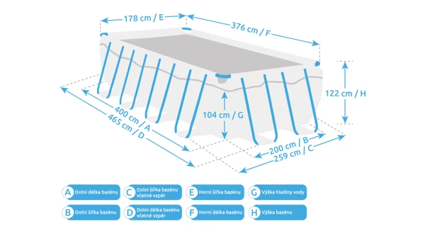 Rozměry bazénu Florida Premium 2,00x4,00x1,22 m s kartušovou filtrací