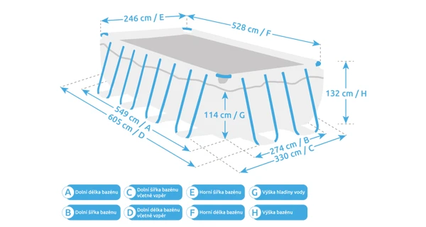 Rozměry bazénu Florida Premium 2,74x5,49x1,32 m s pískovou filtrací