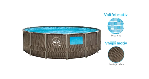 Bazén Florida SWING 4,57x1,22 m s kartušovou filtrací a příslušenstvím - motiv HNĚDÝ RATAN + okno