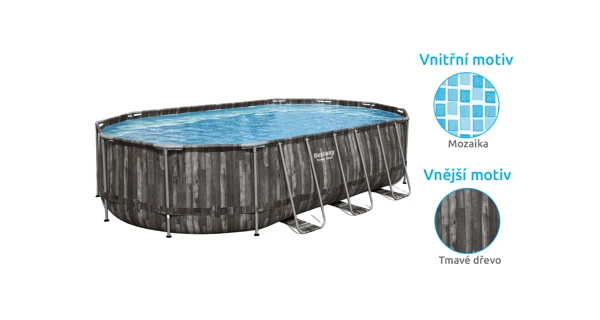 Bazén Florida SWING 6,10x3,66x1,22m s kartušovou filtrací a příslušenstvím - motiv Tmavé dřevo