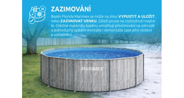 Bazén Marimex Florida 3,66x1,22 m se zabudovaným skimmerem - motiv ŠEDÉ DŘEVO (poškozený obal)