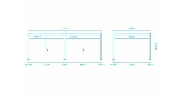 Bioklimatická pergola INTRO DUO 7,2x3,6 m, hliník - volně stojící