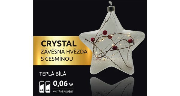 Crystal závěsná hvězda s cesmínou 15 LED