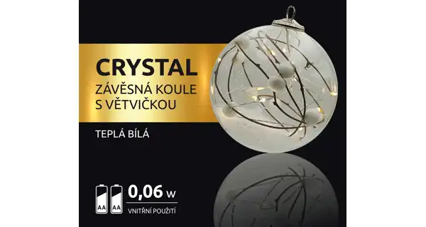 Crystal závěsná koule s větvičkou 12 LED