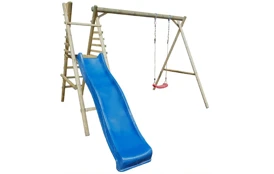 Dětská dřevěná houpačka Marimex 1 + modrá skluzavka