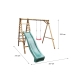 Dětská dřevěná houpačka Marimex 1 + modrá skluzavka