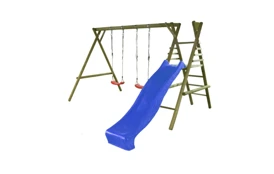 Dětská dřevěná houpačka Marimex 11 + modrá skluzavka