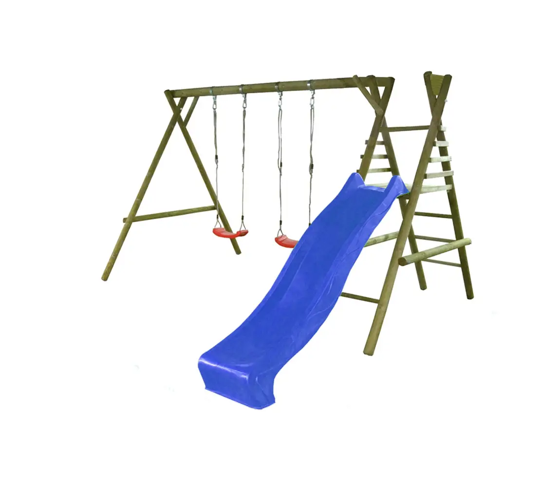 Marimex | Dětská dřevěná houpačka Marimex 11 + modrá skluzavka | 11640375