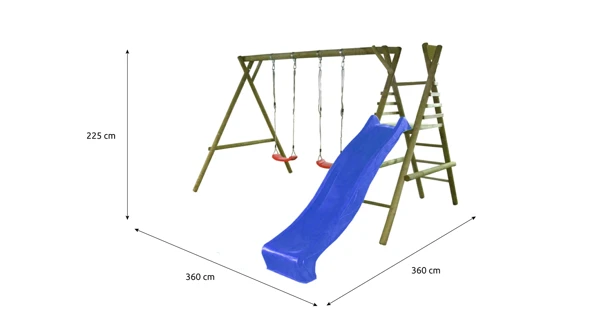 Dětská dřevěná houpačka Marimex 11 + modrá skluzavka
