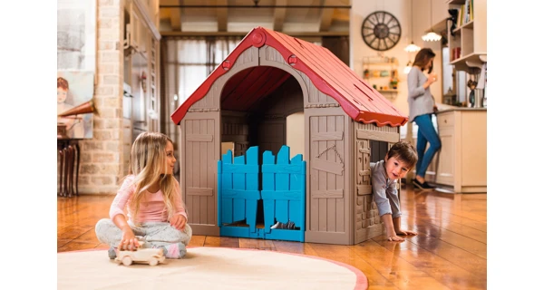 Dětský domeček Foldable Play House - červená + žlutá + světle modrá