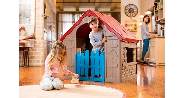 Dětský domeček Foldable Play House - červená + žlutá + světle modrá