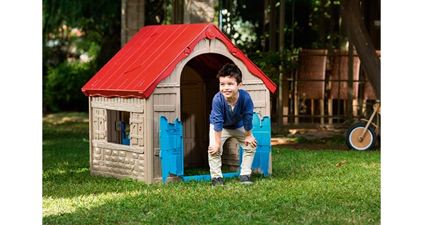 Dětský domeček Foldable Play House - červená + žlutá + světle modrá