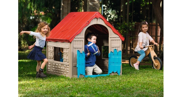 Dětský domeček Foldable Play House - červená + žlutá + světle modrá
