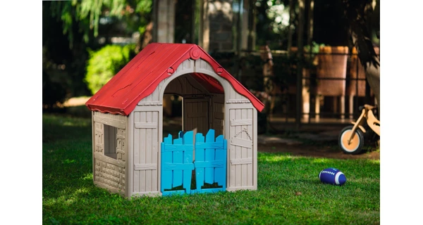 Dětský domeček Foldable Play House - červená + žlutá + světle modrá