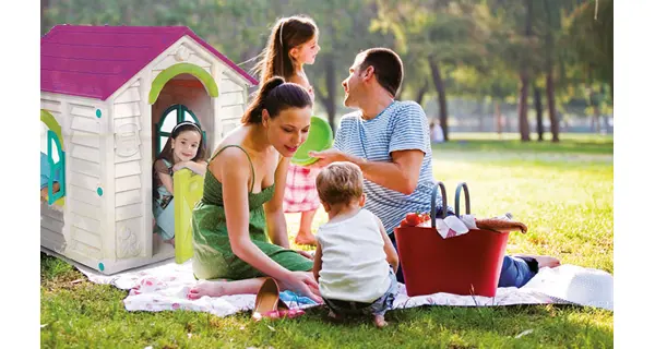 Dětský domeček MY Garden House - béžová + vínová