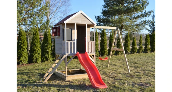 Dětský dřevěný domeček Marimex Veranda s houpačkou