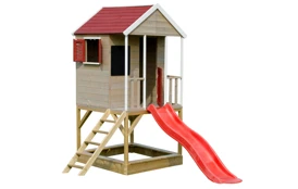 Dětský dřevěný domeček Marimex Veranda se skluzavkou
