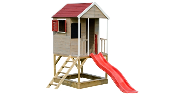 Dětský dřevěný domeček Marimex Veranda se skluzavkou