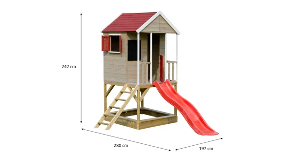 Dětský dřevěný domeček Marimex Veranda se skluzavkou