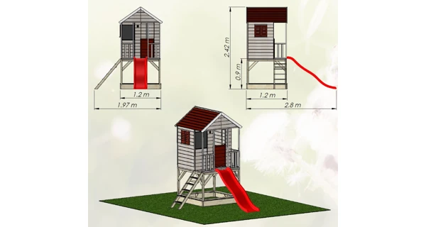 Dětský dřevěný domeček Marimex Veranda se skluzavkou