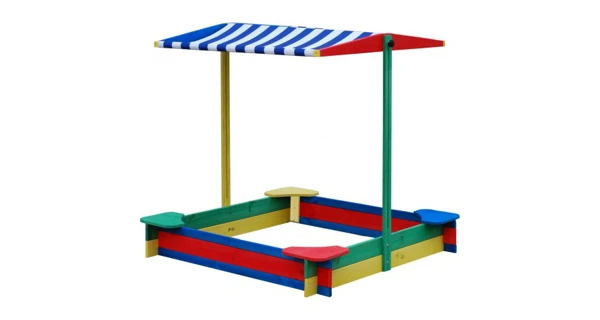 Dřevěné barevné pískoviště se stříškou