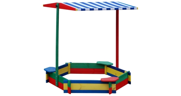 Dřevěné barevné pískoviště šestihranné se stříškou