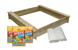 Dřevěné pískoviště čtyřhranné se dvěma sedátky - kompletní set