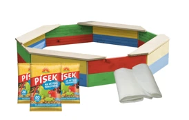 Dřevěné pískoviště osmihranné barevné  - kompletní set