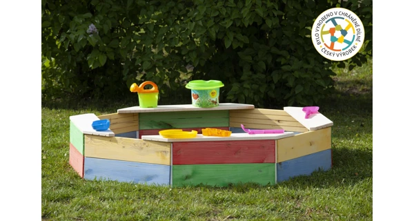 Dřevěné pískoviště osmihranné barevné (poškozený obal)