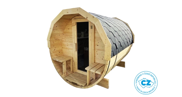 Finská sudová sauna 2,4 m s teráskou a elektrickými kamny
