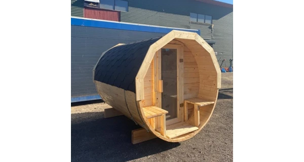 Finská sudová sauna 2,4 m s teráskou a elektrickými kamny