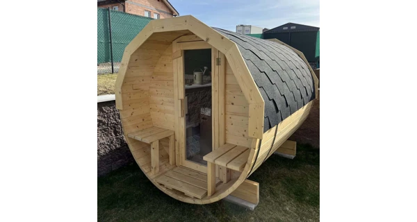 Finská sudová sauna 2,4 m s teráskou a elektrickými kamny