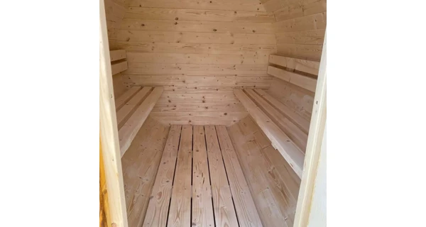 Finská sudová sauna 2,4 m s teráskou a kamny na dřevo