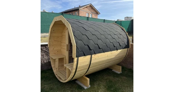 Finská sudová sauna 2,4 m s teráskou a kamny na dřevo