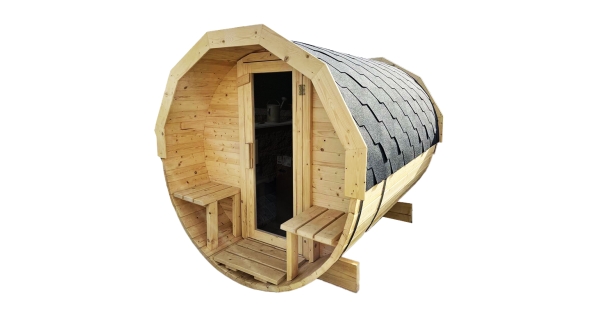 Finská sudová sauna 2,4 m. s teráskou a kamny na dřevo