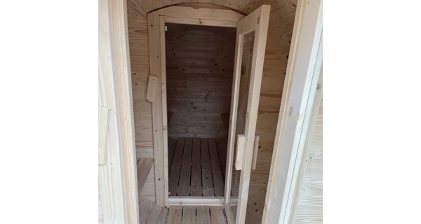 Finská sudová sauna 3,5 m s odpočívárnou, teráskou a elektrickými kamny