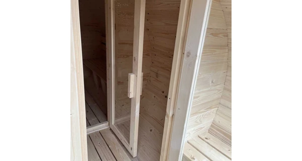 Finská sudová sauna 3,5 m s odpočívárnou, teráskou a elektrickými kamny