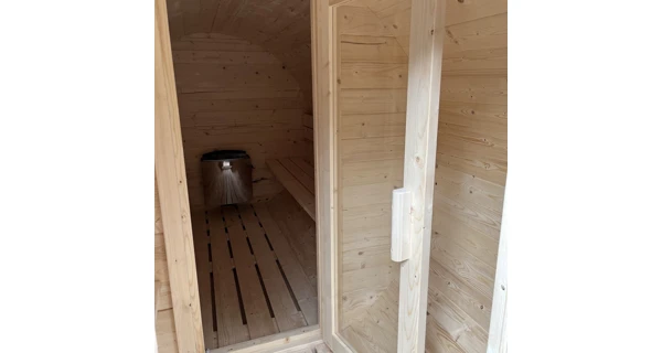 Finská sudová sauna 3,5 m s odpočívárnou, teráskou a elektrickými kamny