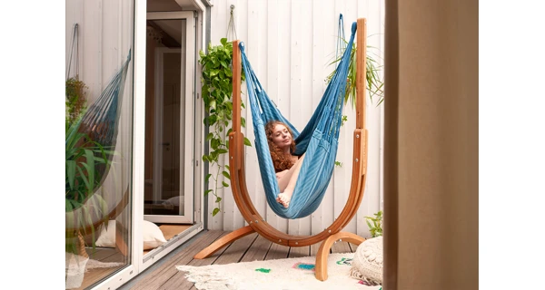 Houpací sedačka se stojanem La Siesta Udine Organic, blue zebra