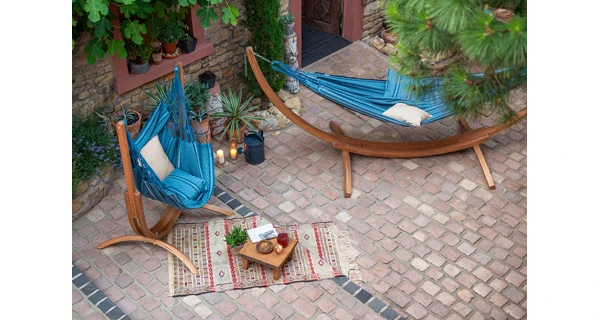 Houpací sedačka se stojanem La Siesta Udine Organic, blue zebra