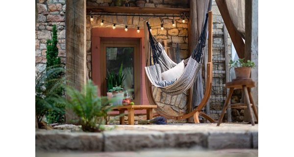 Houpací sedačka se stojanem La Siesta Udine Organic, zebra