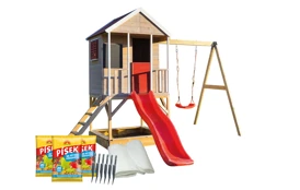 Kompletní set Dětského dřevěného domečku Veranda s houpačkou