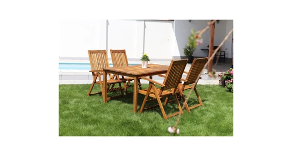 Luc stůl + polohovací židle Viet - akácie (1x stůl + 4x židle)