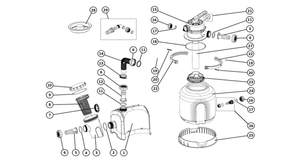 Nákres náhradních dílů pro pískovou filtraci ProStar 6000