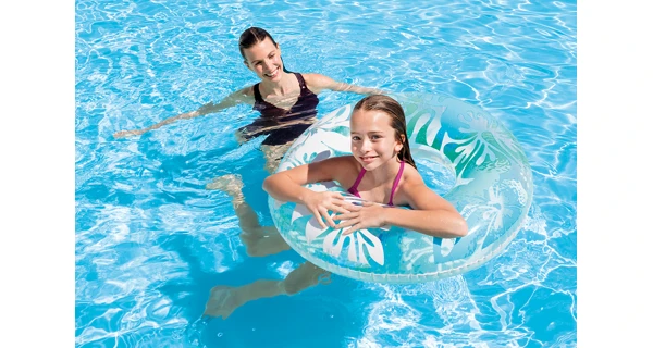 Nafukovací kruh 91 cm - květinové vzory, modrá