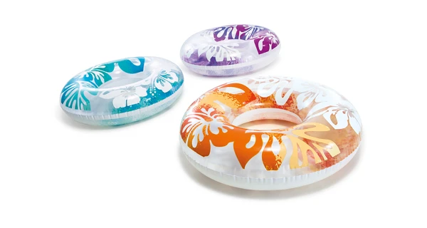 Nafukovací kruh 91 cm - květinové vzory, modrá