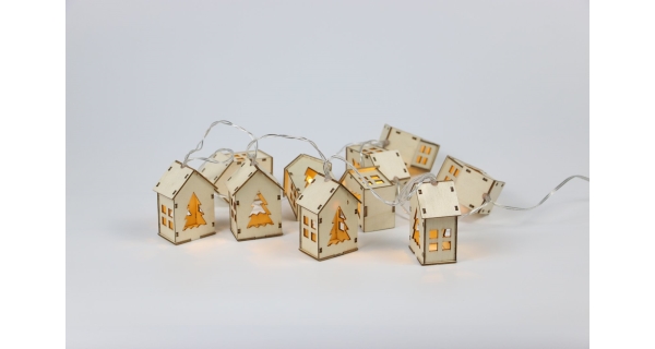 Nature řetěz s domečky 10 LED - přírodní