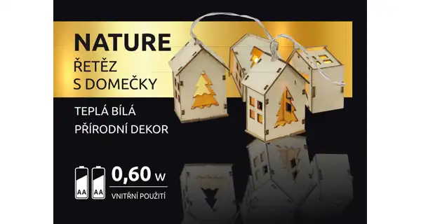 Nature řetěz s domečky 10 LED - přírodní