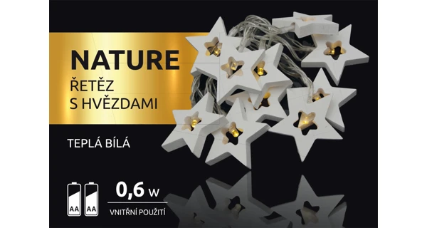 Nature řetěz s hvězdami 10 LED - bílý