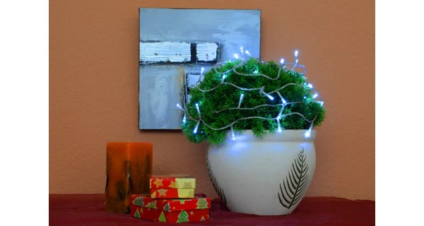 Řetěz 10 m - 100 LED - studená bílá - spínač